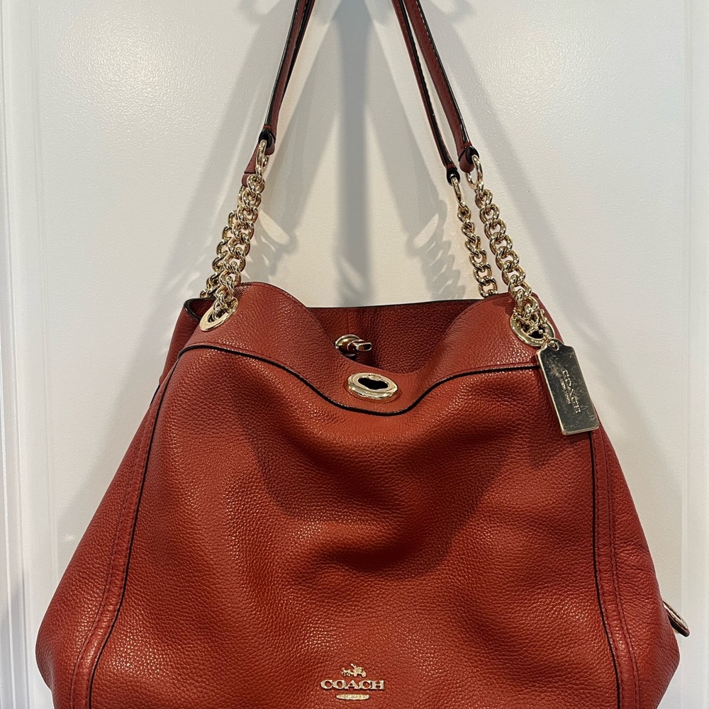 Coach Brown Leather Shoulder Bag with Gold Hardware